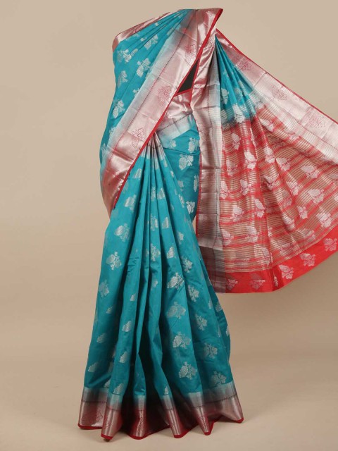 

Pothys Blue & Red Woven Design Zari Jute Silk Saree