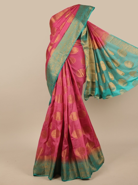 

Pothys Pink & Green Ethnic Motifs Zari Jute Silk Saree