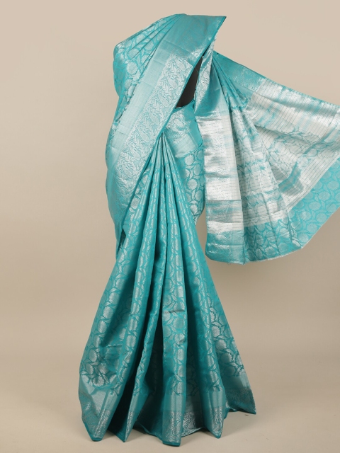 

Pothys Blue & Silver-Toned Woven Design Zari Jute Silk Saree