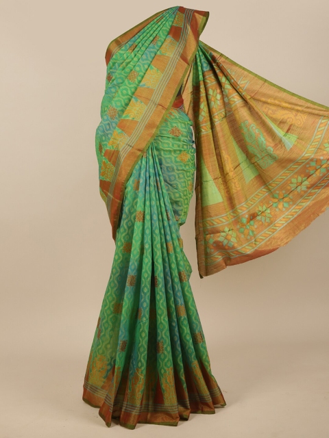 

Pothys Green & Brown Ethnic Motifs Jute Silk Saree