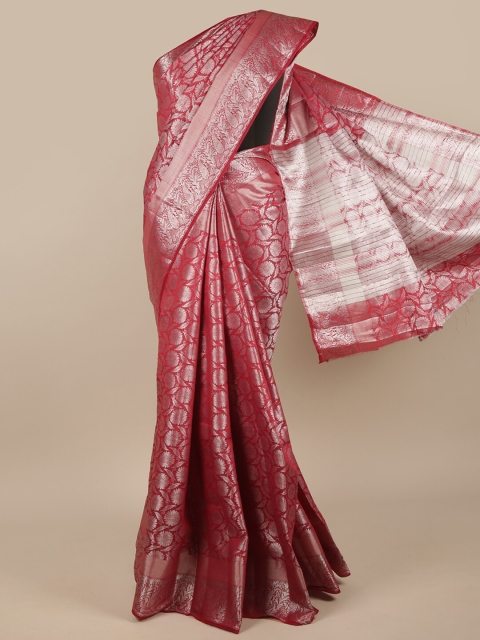 

Pothys Red & Silver-Toned Woven Design Zari Jute Silk Saree