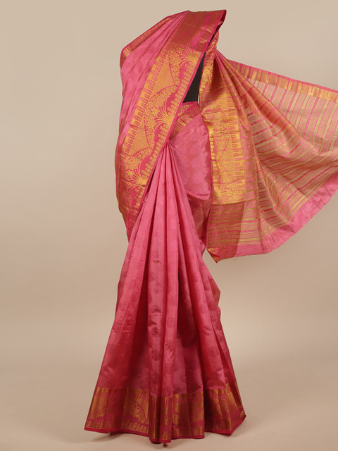 

Pothys Pink & Gold-Toned Woven Design Zari Jute Silk Saree