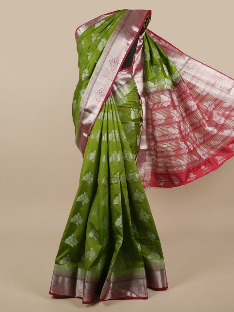 

Pothys Green & Silver-Toned Ethnic Motifs Zari Jute Silk Saree