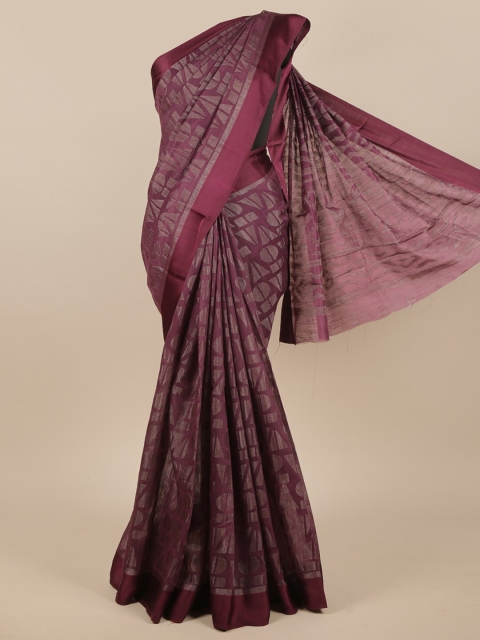 

Pothys Violet & Silver-Toned Woven Design Jute Silk Saree