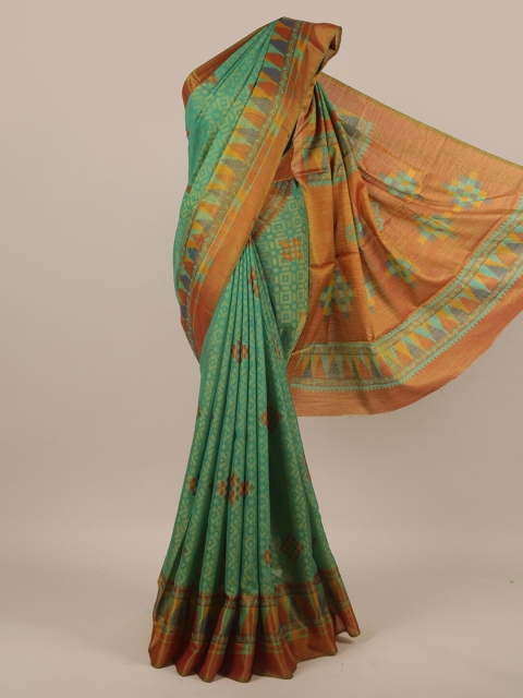 

Pothys Green & Mustard Yellow Poly Chiffon Saree