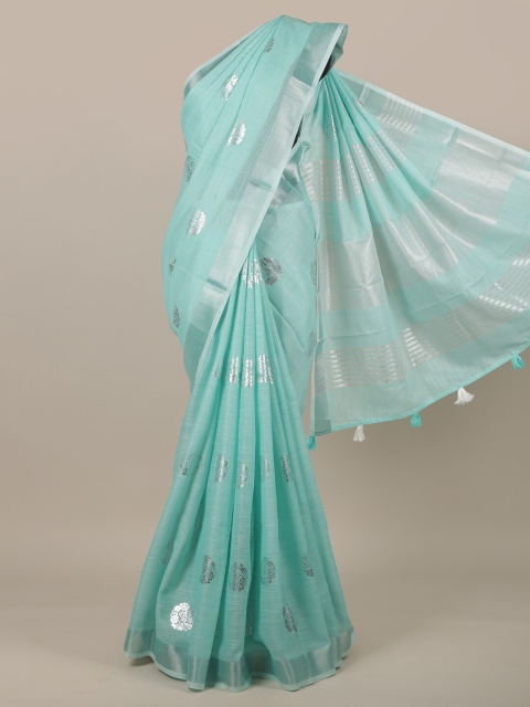 

Pothys Blue & Silver-Toned Ethnic Motifs Zari Linen Blend Saree