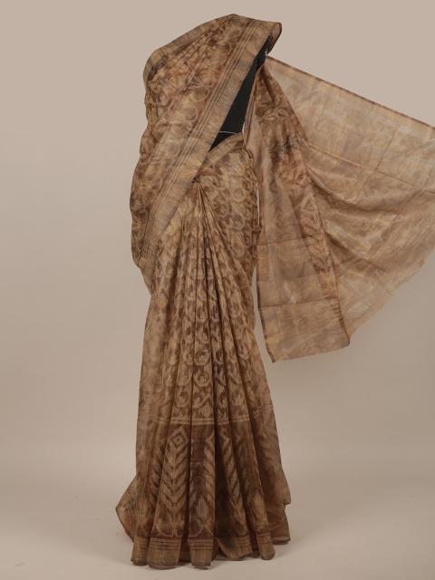 

Pothys Khaki & Brown Printed Jute Silk Saree