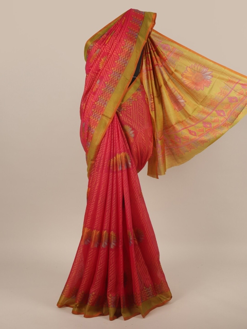 

Pothys Pink & Green Floral Zari Saree