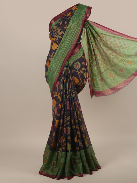 

Pothys Blue & Green Floral Printed Chiffon Saree