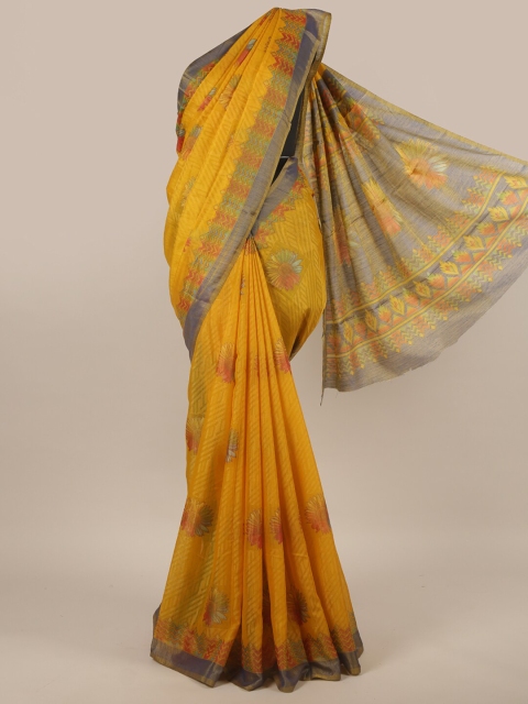 

Pothys Yellow & Grey Zari Poly Chiffon Saree