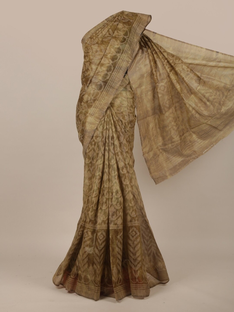 

Pothys Green & Beige Floral Zari Linen Blend Saree