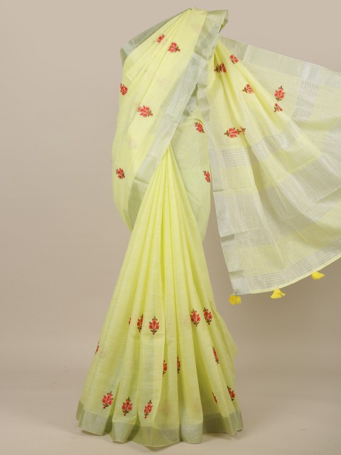 

Pothys Lime Green & Red Floral Embroidered Saree