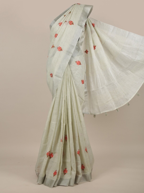 

Pothys Green & Red Floral Zari Linen Blend Saree