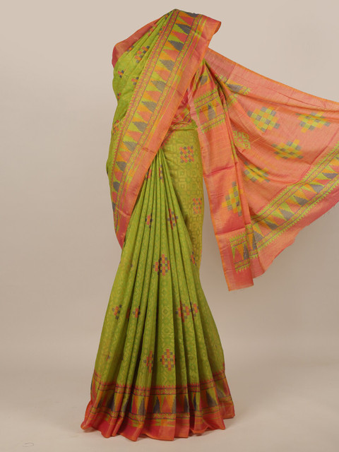 

Pothys Green & Orange Floral Saree