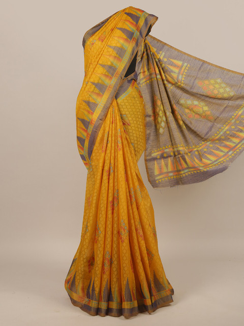 

Pothys Yellow & Grey Geometric Printed Saree