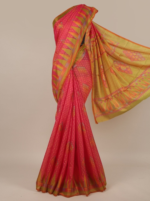 

Pothys Pink & Green Floral Zari Saree