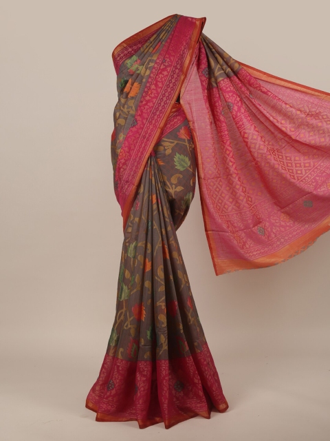 

Pothys Grey & Magenta Floral Zari Poly Chiffon Saree