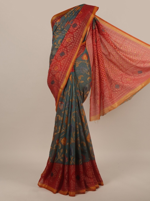 

Pothys Green & Red Floral Printed Zari Border Saree