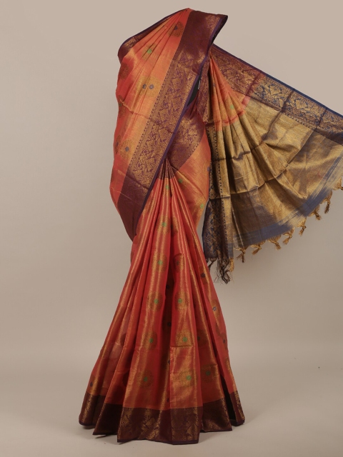 

Pothys Pink & Gold-Toned Floral Zari Jute Silk Saree