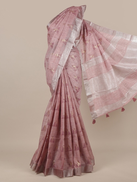 

Pothys Pink Geometric Printed Linen Blend Saree