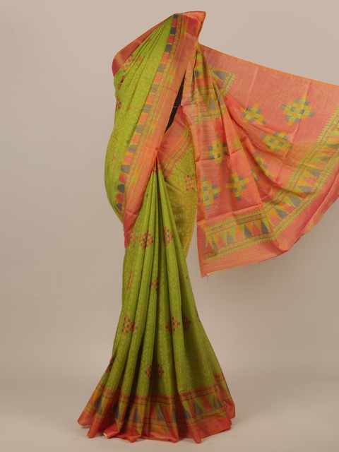 

Pothys Green & Orange Floral Zari Saree