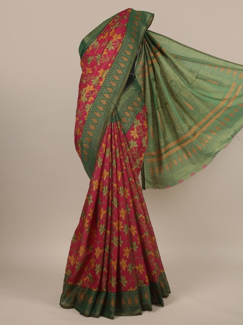 

Pothys Pink & Green Floral Zari Saree
