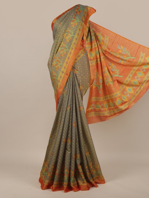 

Pothys Grey & Orange Floral Printed Poly Chiffon Saree
