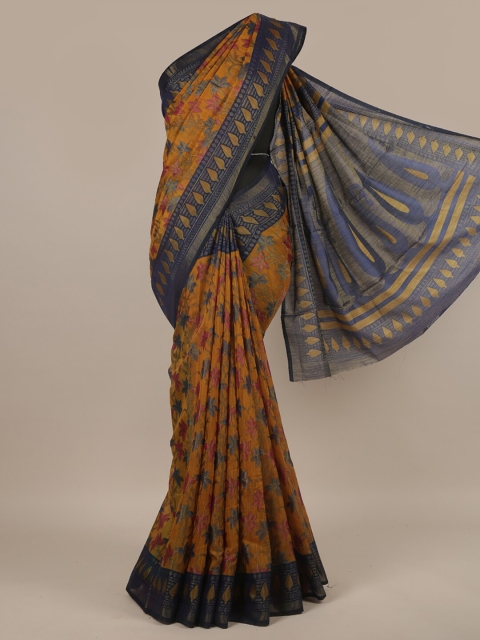 

Pothys Mustard & Blue Floral Saree