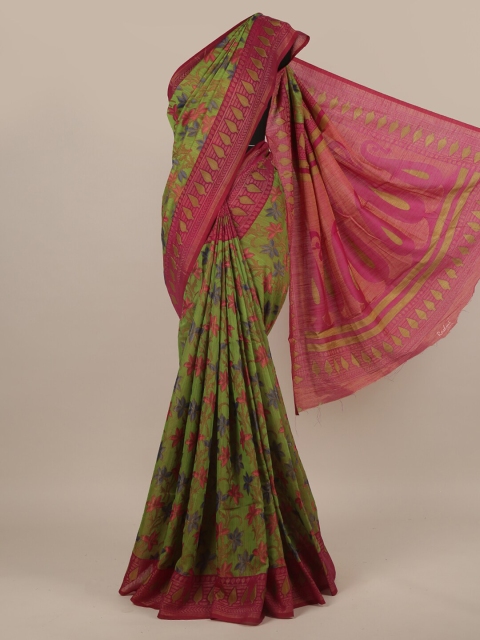 

Pothys Green & Pink Floral Printed Saree