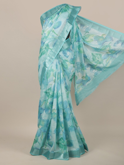 

Pothys Blue & Silver-Toned Floral Linen Blend Arani Saree