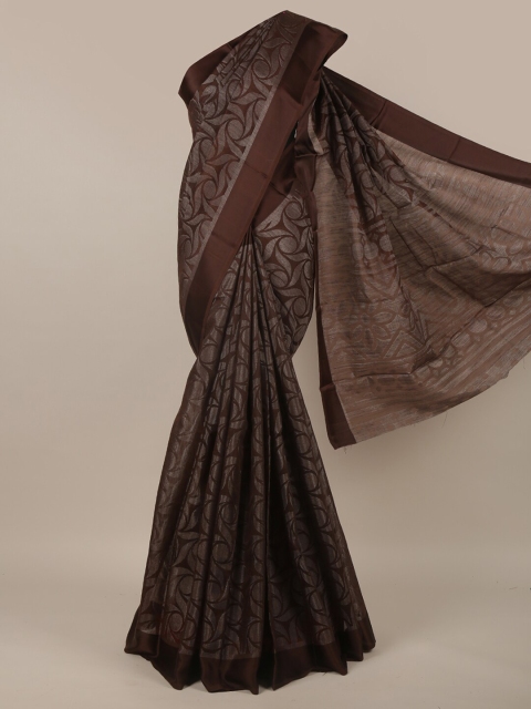 

Pothys Brown & Silver-Toned Woven Design Jute Silk Saree