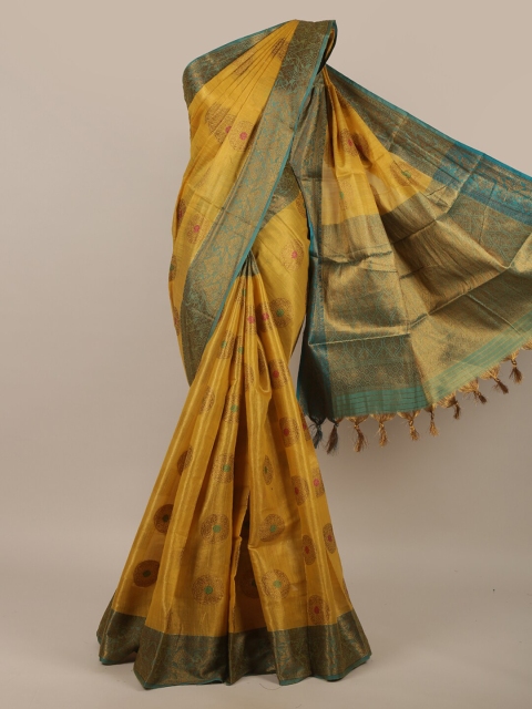 

Pothys Yellow & Green Woven Design Zari Jute Silk Saree