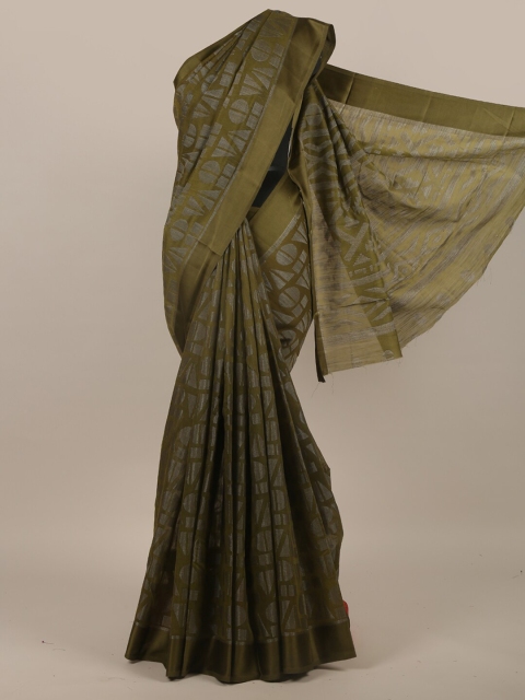 

Pothys Green & Silver-Toned Woven Design Jute Silk Saree