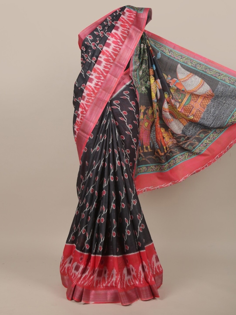 

Pothys Black & Red Floral Linen Blend Saree