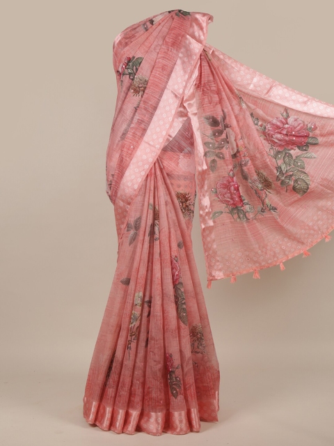

Pothys Pink & Green Floral Printed Saree