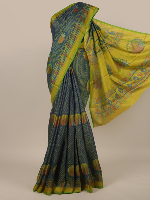 

Pothys Blue & Yellow Pothys Chiffon Saree