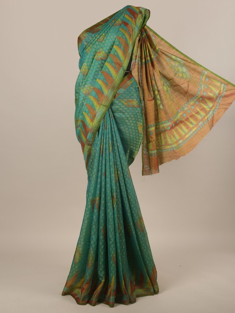 

Pothys Green & Yellow Poly Chiffon Saree