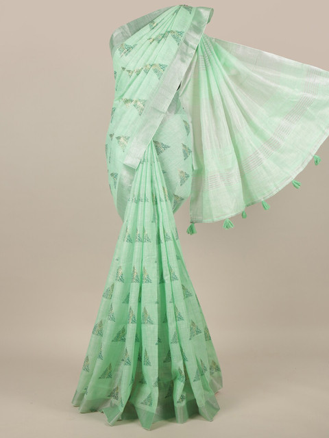 

Pothys Green & Silver Abstract Printed Saree