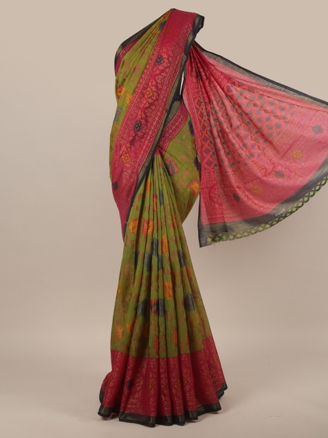 

Pothys Green & Pink Floral Zari Saree