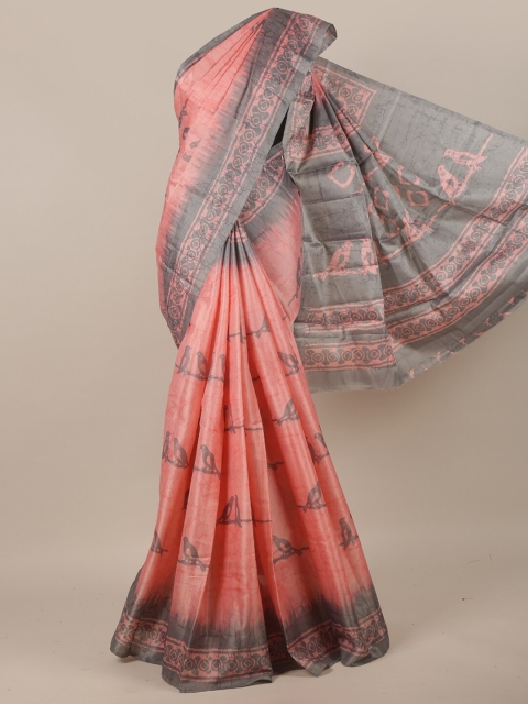 

Pothys Pink & Grey Ethnic Motifs Jute Silk Saree