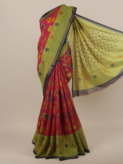 

Pothys Pink & Green Floral Zari Saree