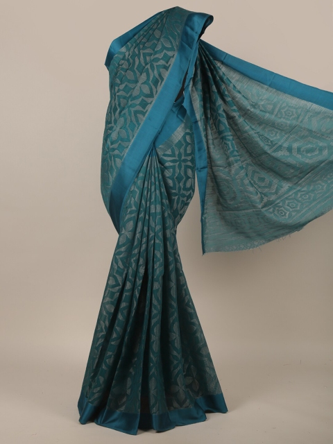 

Pothys Teal & Silver-Toned Woven Design Jute Silk Saree