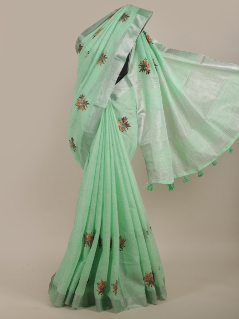 

Pothys Green & Maroon Floral Zari Linen Blend Saree