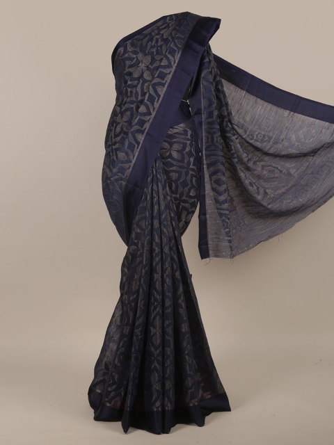 

Pothys Navy Blue & Silver-Toned Woven Design Zari Jute Silk Saree