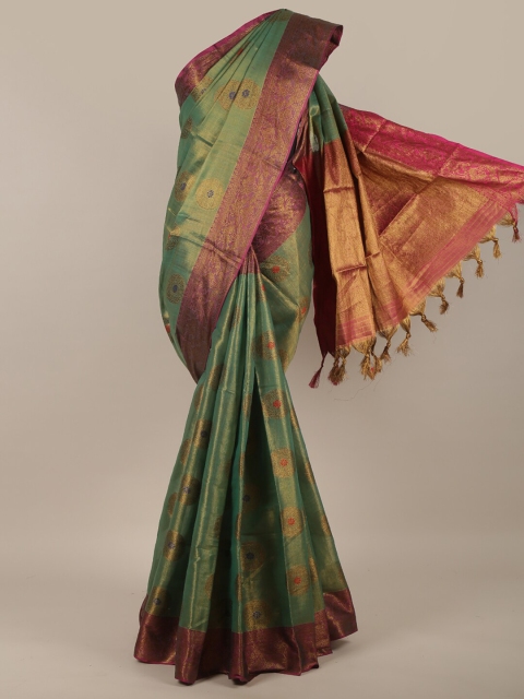 

Pothys Green & Pink Ethnic Motifs Woven designed Saree