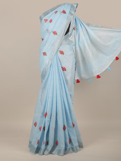 

Pothys Blue & Pink Floral Linen Blend Saree