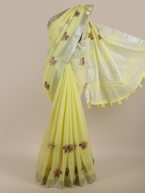 

Pothys Yellow Floral Zari Linen Blend Saree
