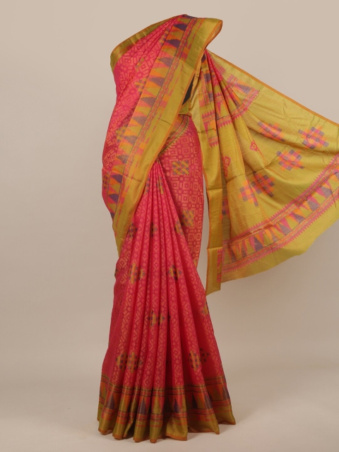 

Pothys Pink & Lime Green Printed Zari Border Saree