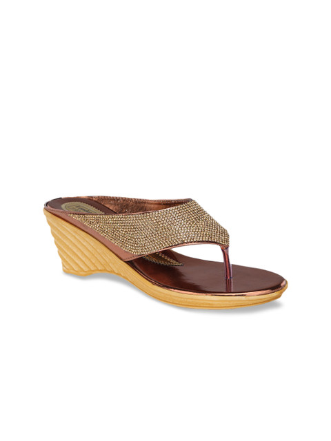 

LONDON STEPS Copper-Toned & Brown Embellished Wedge Sandals