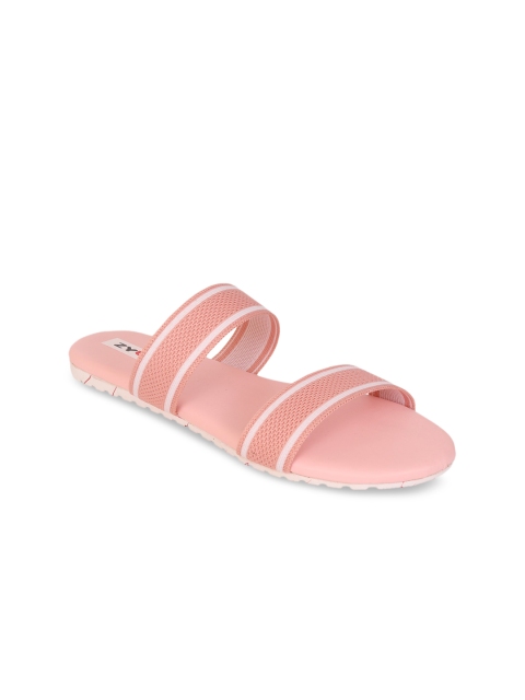 

Zyla Women Peach-Coloured Striped Open Toe Flats